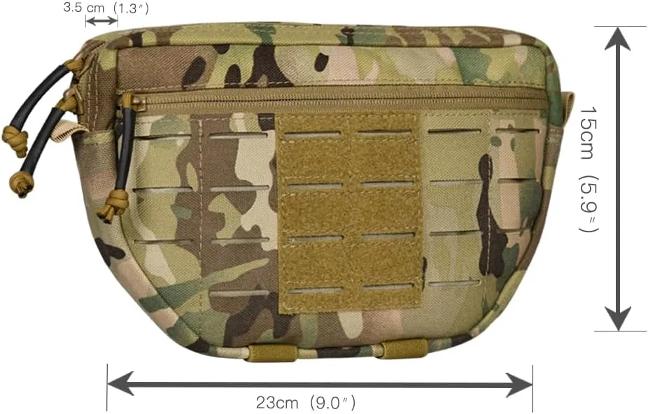 Tactical Pouch Front Pocket with Strap Attach 3 Color Admin Webbing MOLLE System Bag with Double Zipper Dump Pouch with Mesh Pocket Elastic Band Inside 9"×5.9"×1.3"