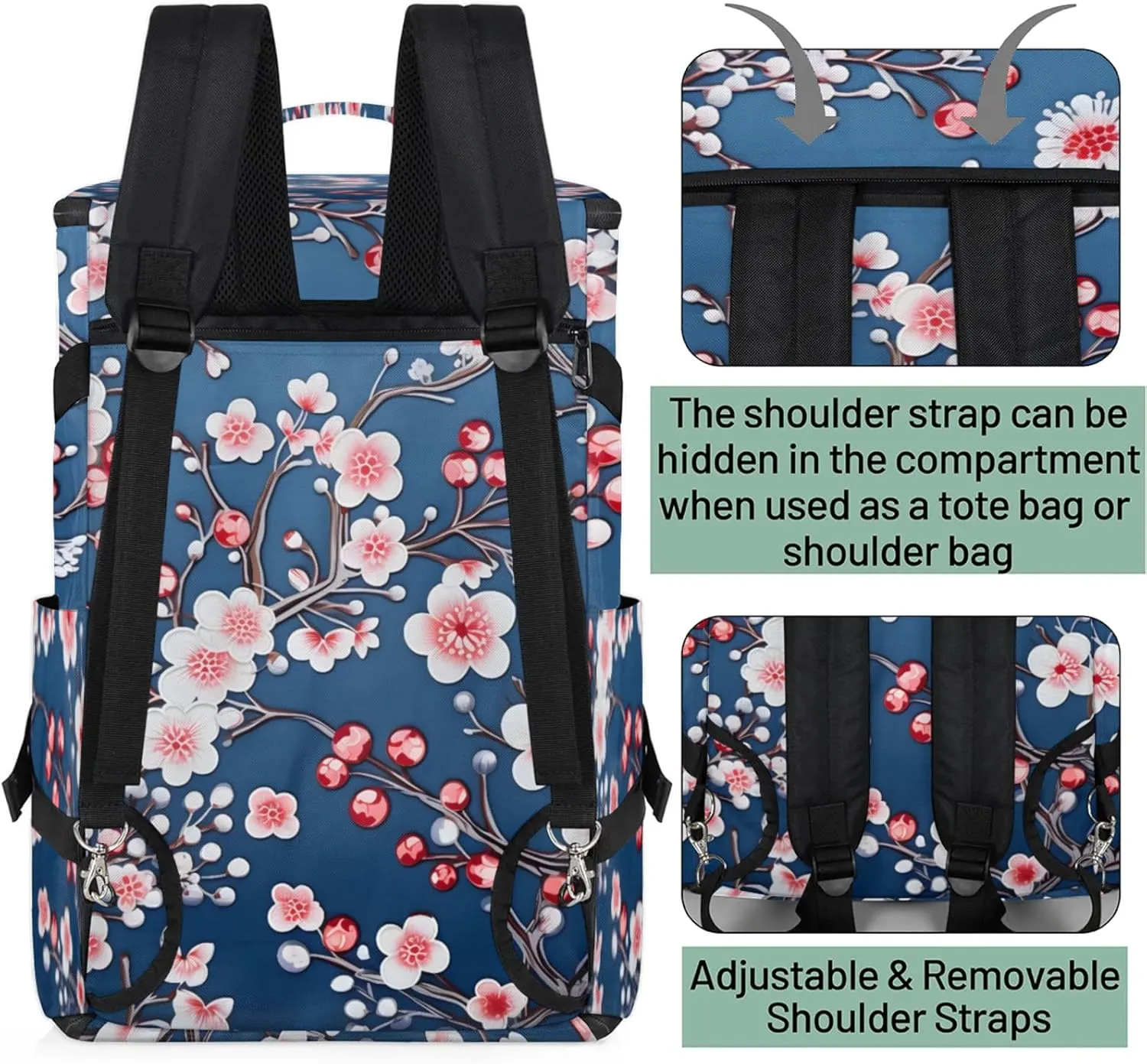 Tactical Sports Duffle Bag for Travel Waterproof Gym Bag with Shoe Compartment 48L Carry On Luggage for Men & Women 3-in-1 Durable Travel Luggage Blossoms Printed Cherry