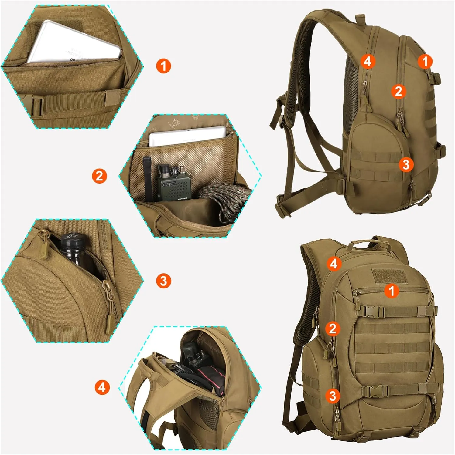 Tactical Travel Backpack Large Military Tactical Assault Pack, 3 Day Heavy Duty Camping Rucksack, 45L Hiking Bags (Green)
