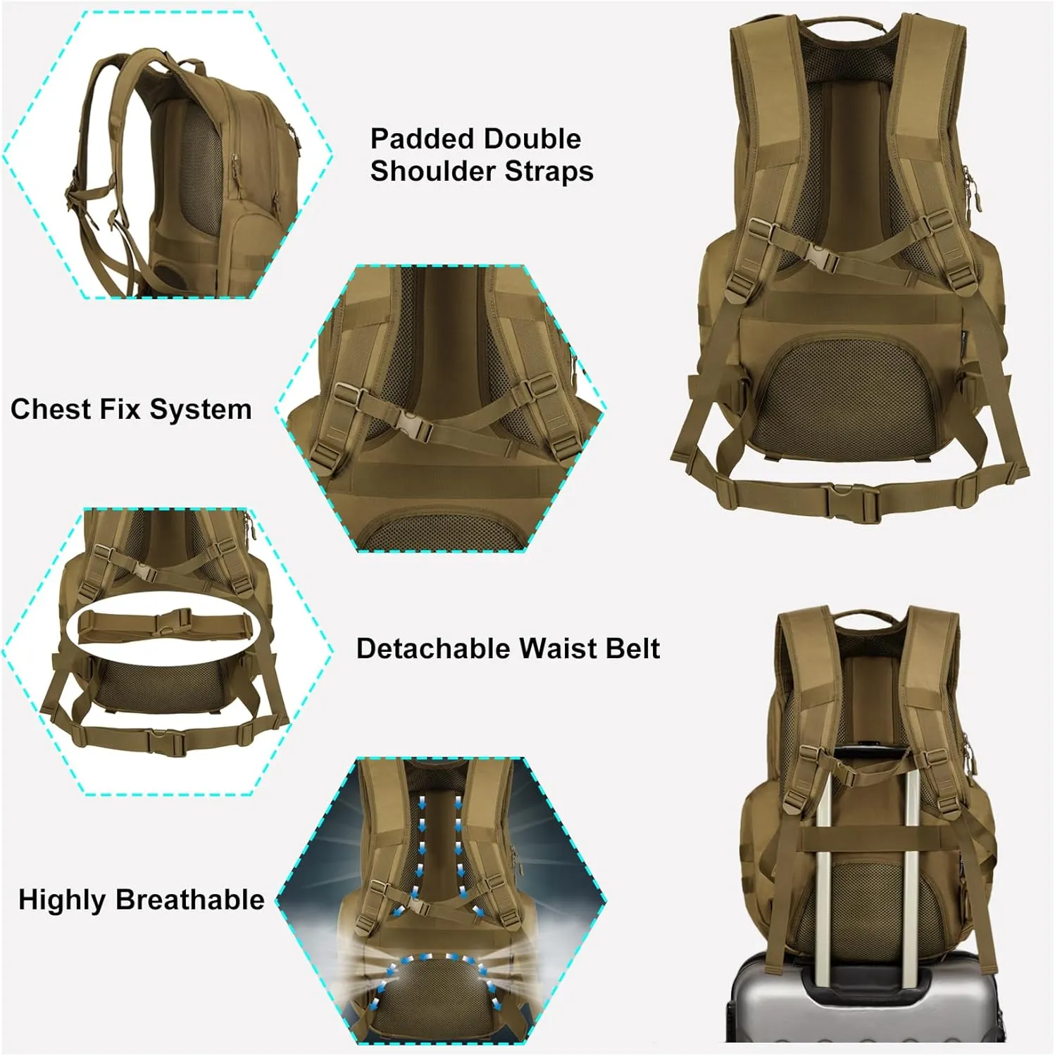 Tactical Travel Backpack Large Military Tactical Assault Pack, 3 Day Heavy Duty Camping Rucksack, 45L Hiking Bags (Green)