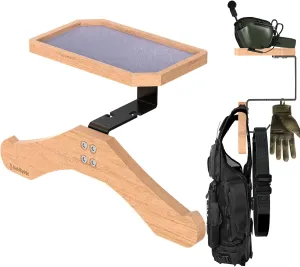 Tactical Vest Hanger- Solid Wood Tactical Gear Rack with Top Wooden Holder Tray for Walkie-Talkie,Earmuffs - Multifunction Tactical Gear Wall Mount for Motorcycle Football Skating Gear