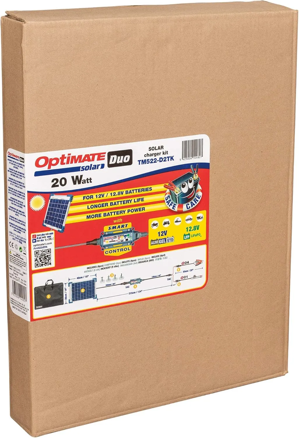 Tecmate Optimate Solar Duo 20W Travel kit, TM522-D2TK, 6-Step 12V / 12.8V 1.6A Weatherproof Solar Battery Saving Charger & maintainer