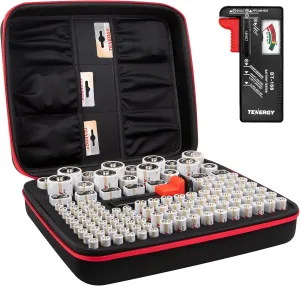 Tenergy Alkaline Batteries & Storage Case, 48xAAs, 48xAAAs, 8xC Size, 8xD Size, 8 Pack 9V Size Batteries, and Battery Organizer Case