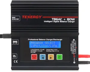 Tenergy TB6AC 80W Balance Charger Discharger, 1S-6S Intelligent Digital Battery Pack Charger for NiMH/NiCd/Li-Po/Li-Fe Packs, LCD RC Battery Charger w/Tamiya/JST/EC3/HiTec/Deans Connectors