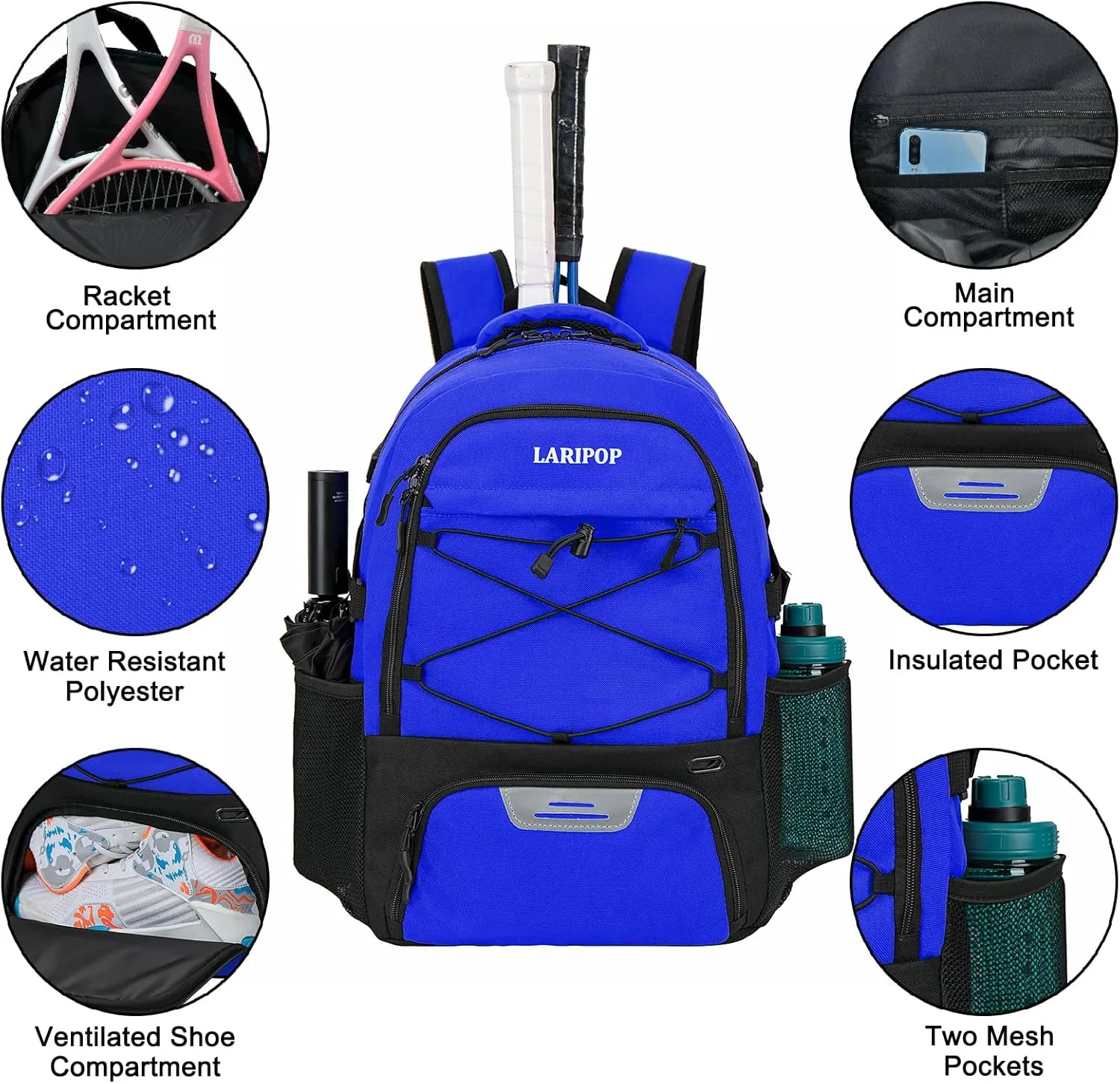 Tennis Bag Tennis Backpack for Women and Men 2 Rackets with Separate Shoe Compartment