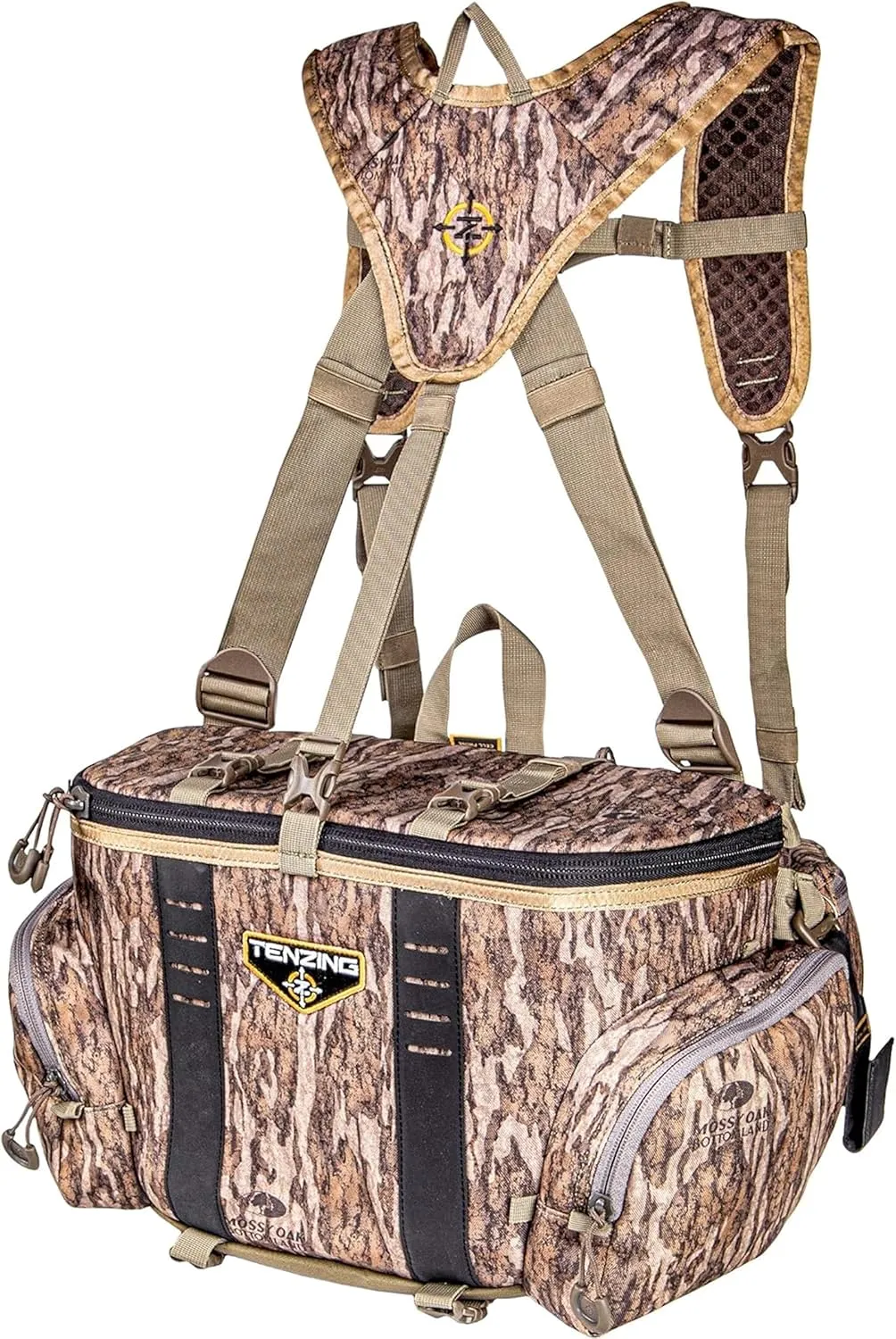 TENZING Unisex Adult Hangtime Lumbar Pack, Mossy Oak Bottomland | Adjustable Durable H2O Compatible Hunting Pack with 5 Compartments, 5 Pockets & Webbing Straps for Extra Hunting Gear Milti