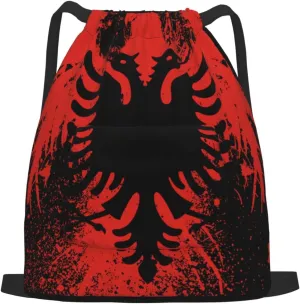 The New Drawstring Backpack Albanian Flag And Bald Eagle Gym String Bag Sport Sack Storage Bag Beach Knapsack