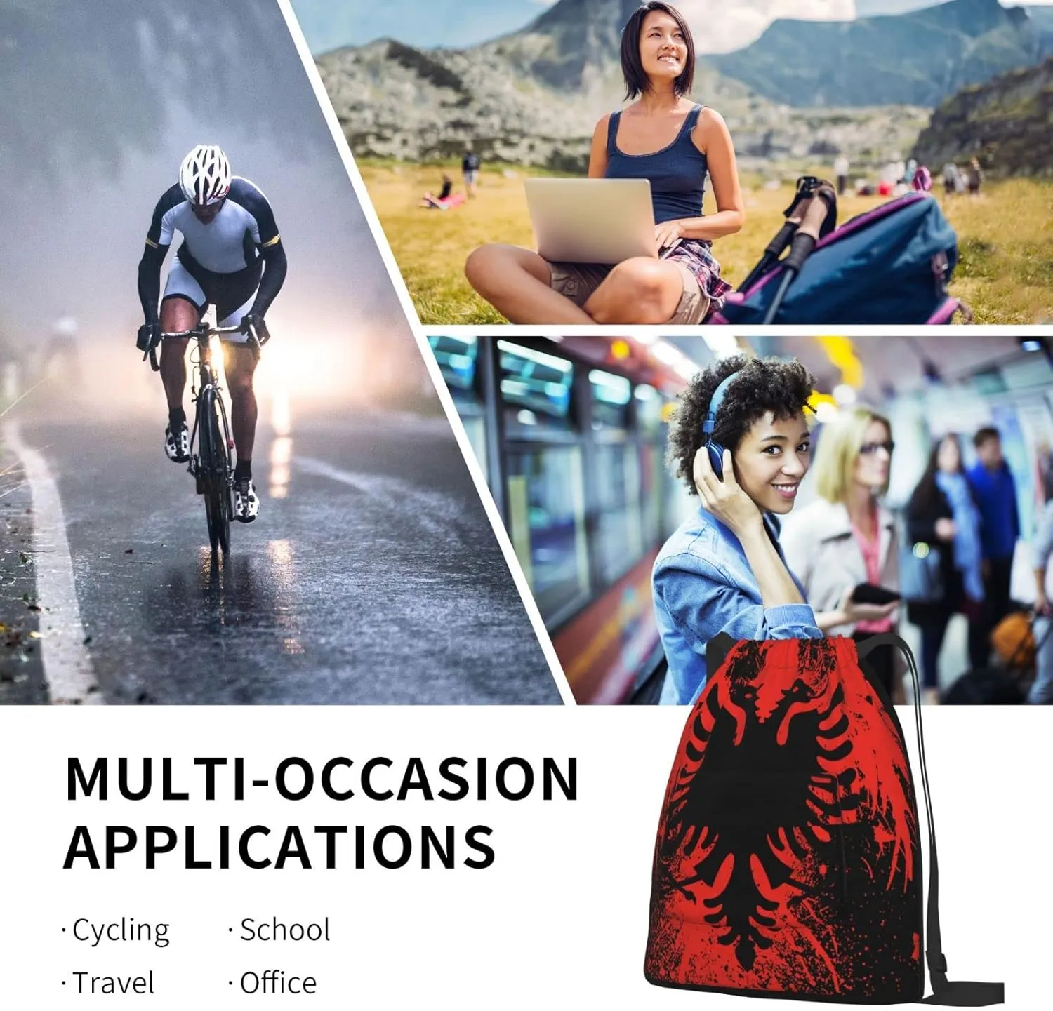 The New Drawstring Backpack Albanian Flag And Bald Eagle Gym String Bag Sport Sack Storage Bag Beach Knapsack