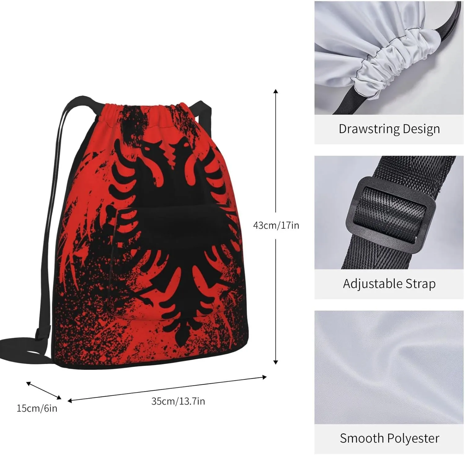 The New Drawstring Backpack Albanian Flag And Bald Eagle Gym String Bag Sport Sack Storage Bag Beach Knapsack