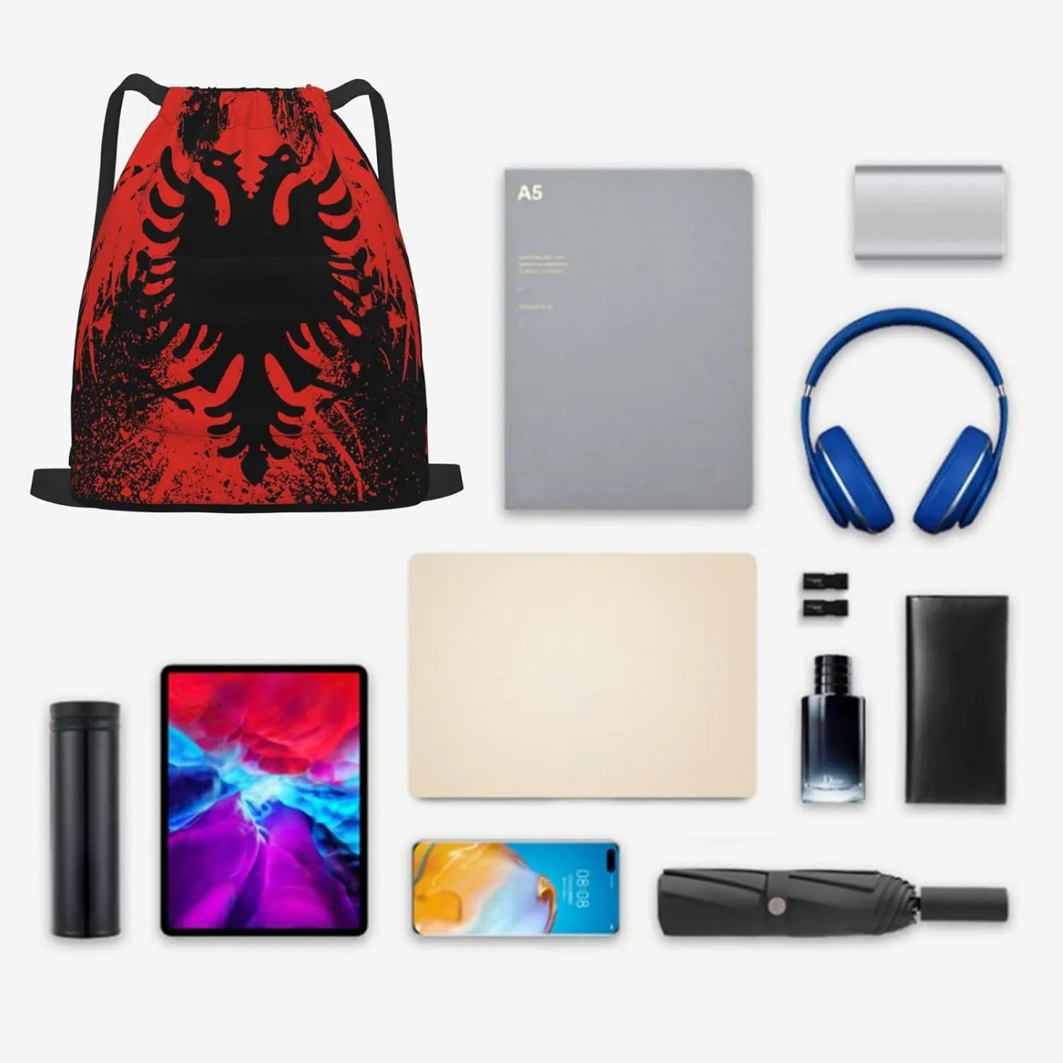 The New Drawstring Backpack Albanian Flag And Bald Eagle Gym String Bag Sport Sack Storage Bag Beach Knapsack