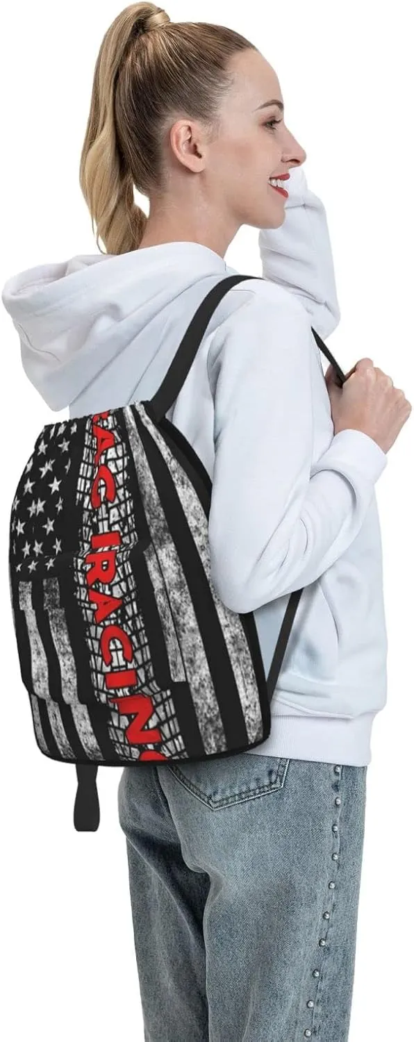 The New Drawstring Backpack Drag Racing American Flag Gym String Bag Sport Sack Storage Bag Beach Knapsack