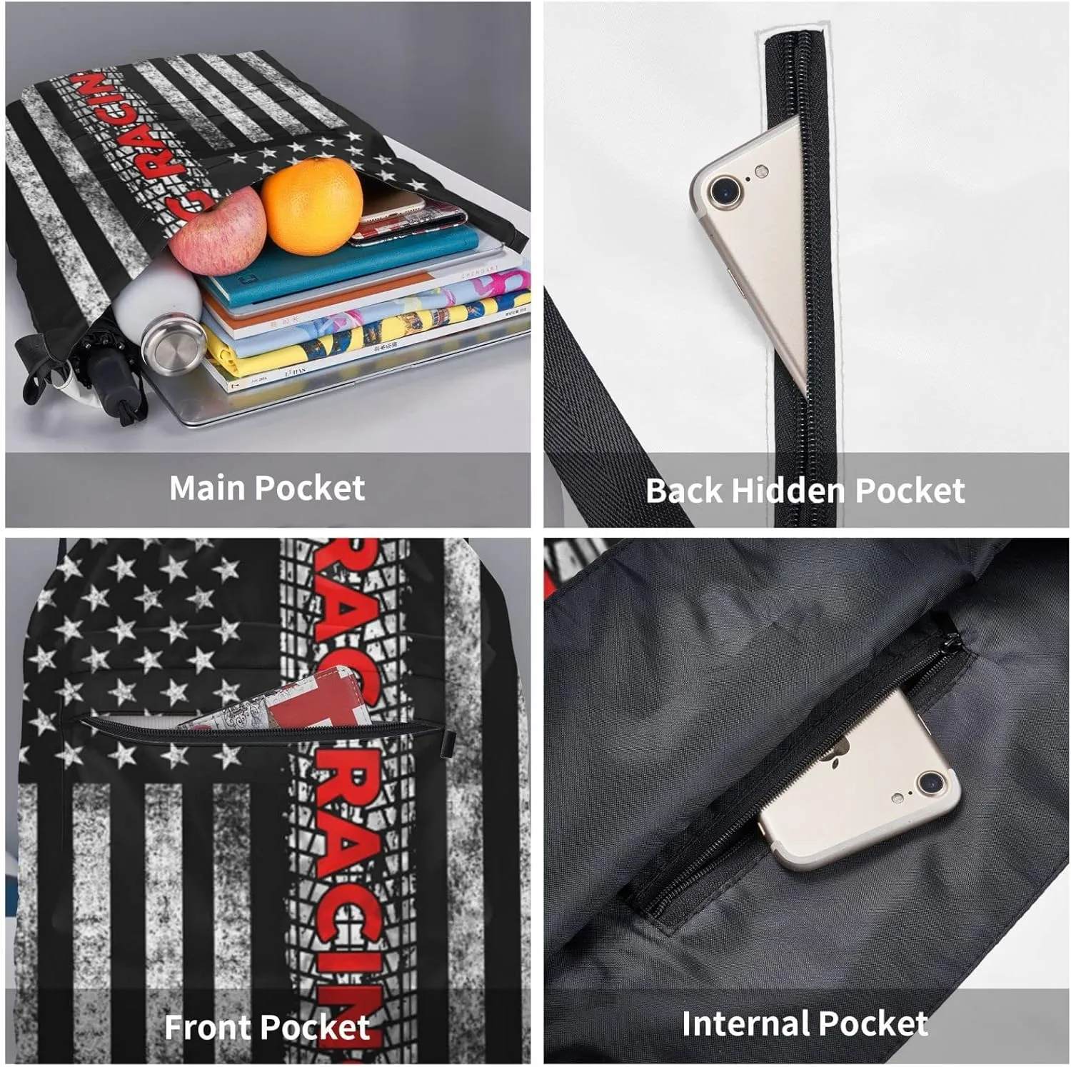 The New Drawstring Backpack Drag Racing American Flag Gym String Bag Sport Sack Storage Bag Beach Knapsack