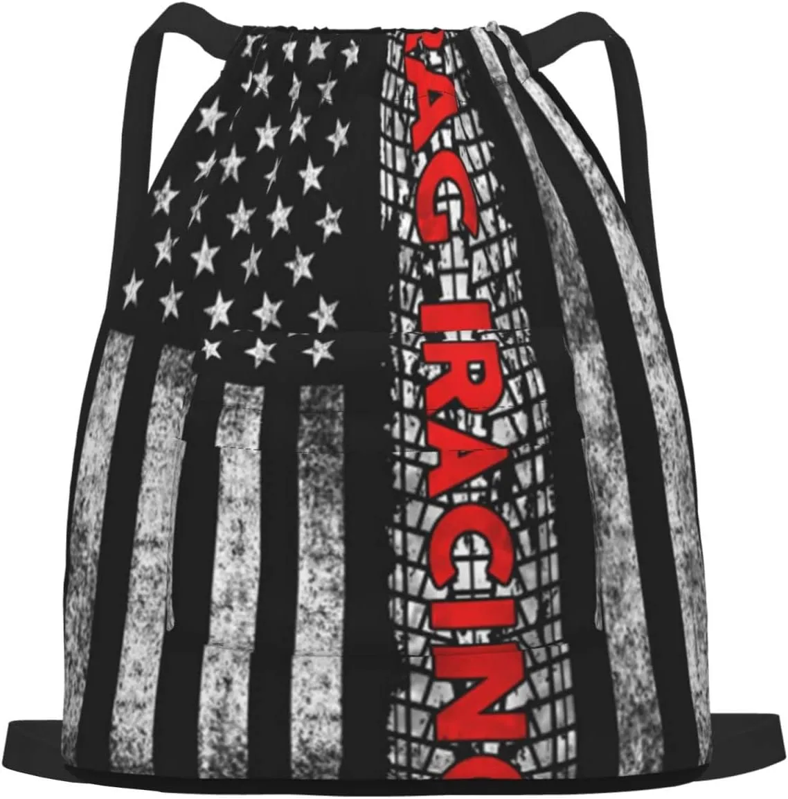 The New Drawstring Backpack Drag Racing American Flag Gym String Bag Sport Sack Storage Bag Beach Knapsack