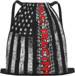The New Drawstring Backpack Drag Racing American Flag Gym String Bag Sport Sack Storage Bag Beach Knapsack