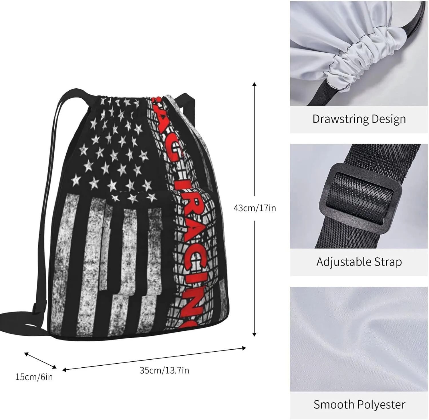 The New Drawstring Backpack Drag Racing American Flag Gym String Bag Sport Sack Storage Bag Beach Knapsack