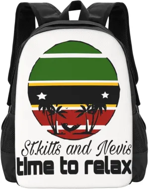 Time to relax in Saint Kitts Flag Travel Backpack Casual Backpacks 15 Inch Laptop Back Pack Lightweight Rucksack Outdoor Sport Daypack Large Bags for Working Camping Hiking
