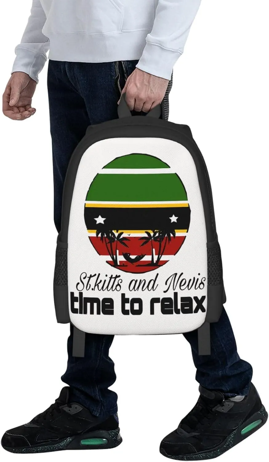 Time to relax in Saint Kitts Flag Travel Backpack Casual Backpacks 15 Inch Laptop Back Pack Lightweight Rucksack Outdoor Sport Daypack Large Bags for Working Camping Hiking