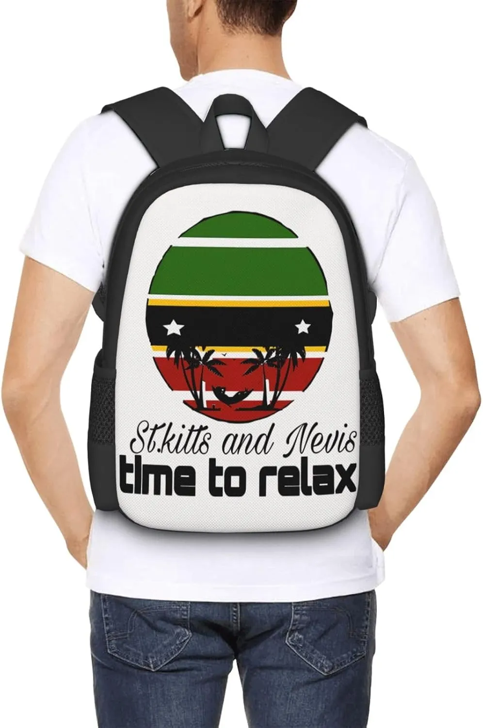 Time to relax in Saint Kitts Flag Travel Backpack Casual Backpacks 15 Inch Laptop Back Pack Lightweight Rucksack Outdoor Sport Daypack Large Bags for Working Camping Hiking