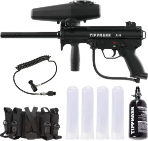 Tippmann A-5 .68 Paintball Gun Marker with 48/3000 HPA Tank, Quick Disconnect Remote, 4 1 Sport Series Harness with 4x140 Round Pods Package
