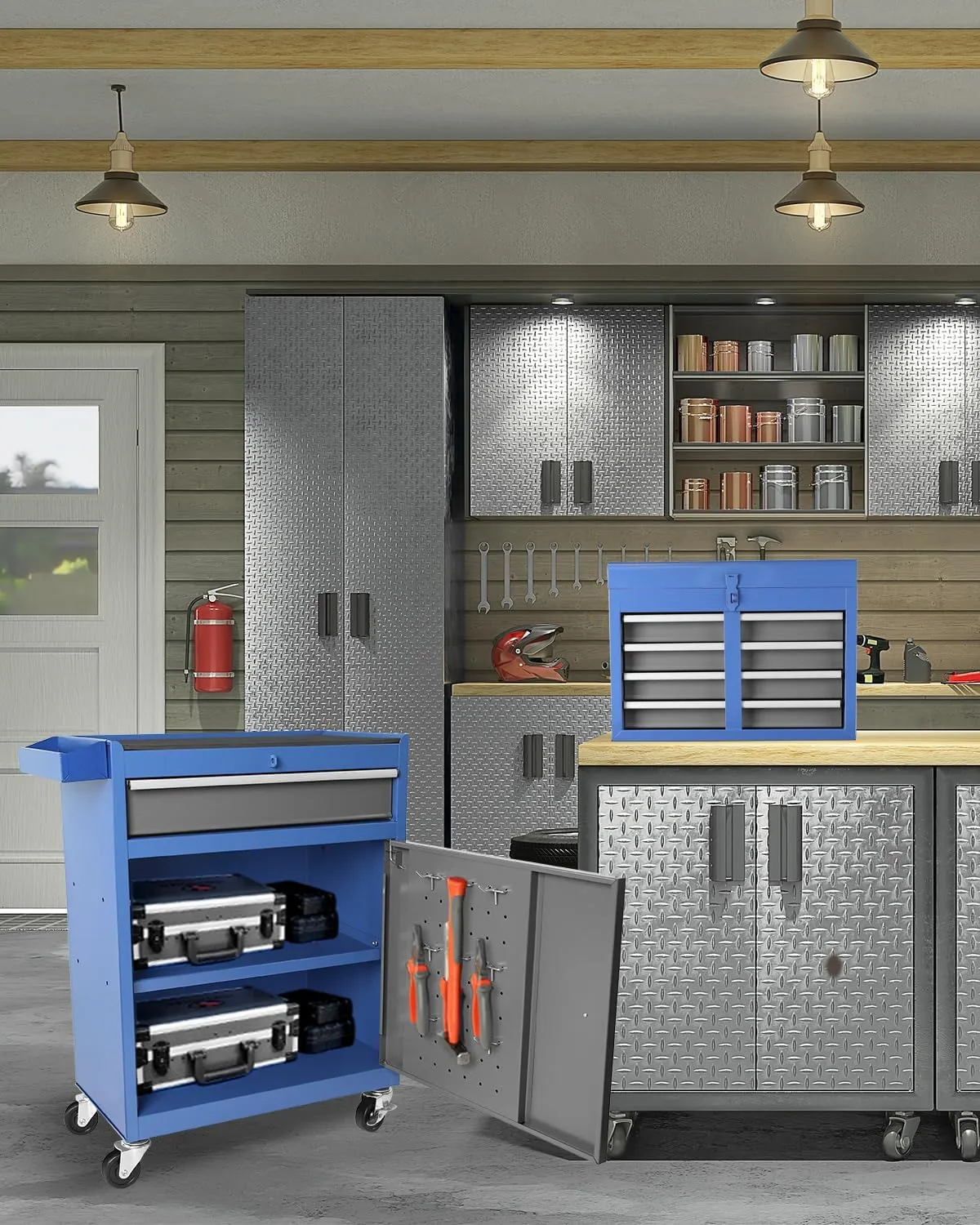 Tool Chest, 2 in 1 Tool Boxes with 5 Drawers, Tool Cart with 7 Organizer Tray Divider Set & Wheels, Large Rolling Tool Box Organizer for Garage, Workshop, Home Crafts