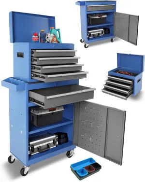 Tool Chest, 2 in 1 Tool Boxes with 5 Drawers, Tool Cart with 7 Organizer Tray Divider Set & Wheels, Large Rolling Tool Box Organizer for Garage, Workshop, Home Crafts
