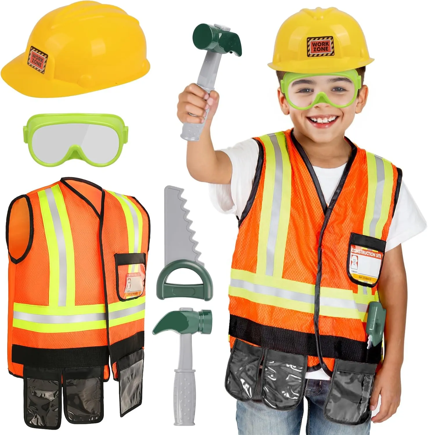 Tool Set for Kids 3 4 5, Toddler Construction Dress Up Set with Toy Vest & Hat, Child Worker Pretend Play Gift for Boys Girls
