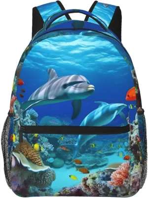 Travel Backpack for Women Men Seabed Coral Fish Dolphins Laptop Backpack Large College Bag Waterproof Casual Daypack