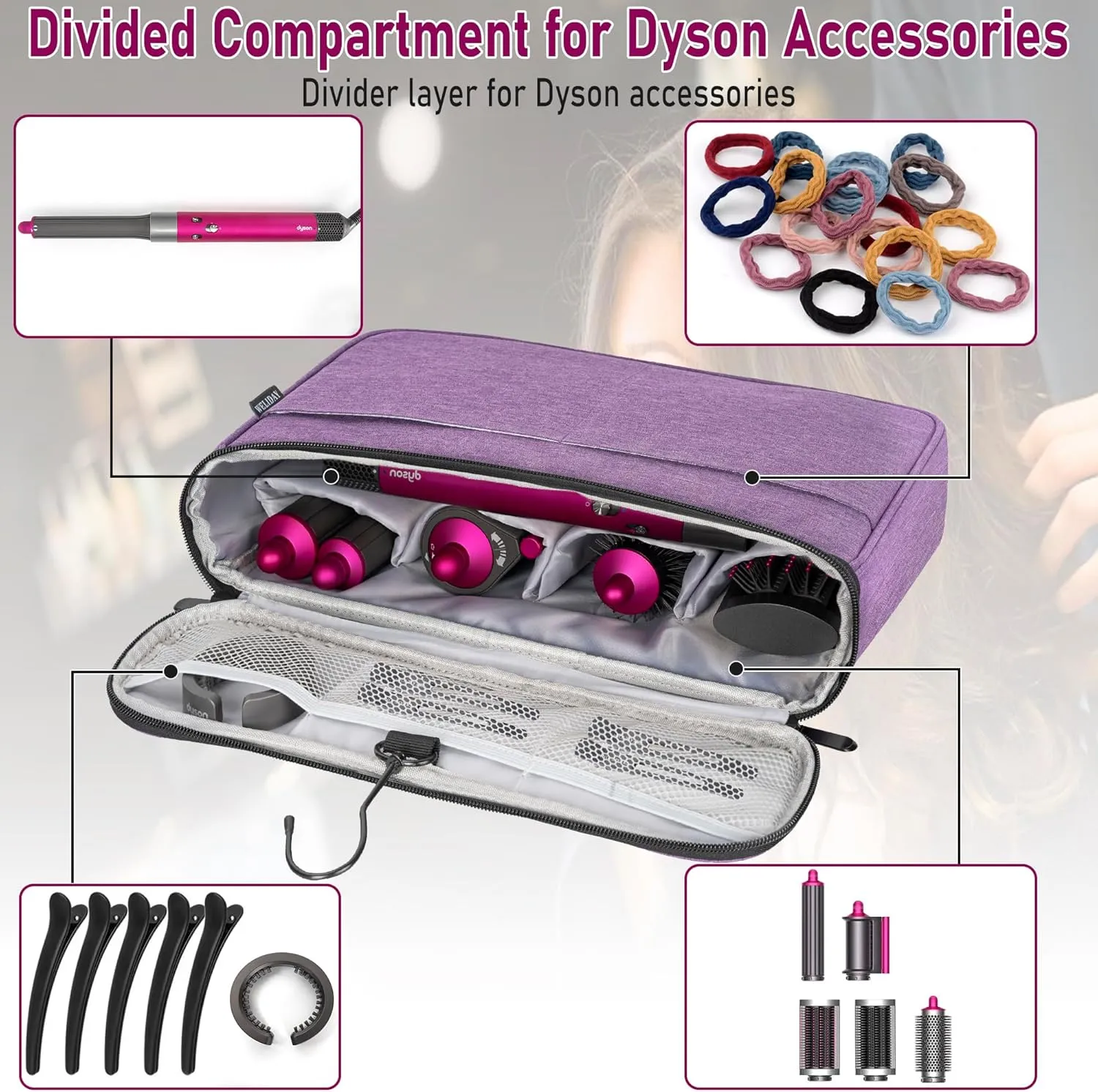 Travel Storage Bag Compatible with Dyson Airwrap Styler, Portable Travel Organizer for Hair Curler and Attachment with Multi-pockets