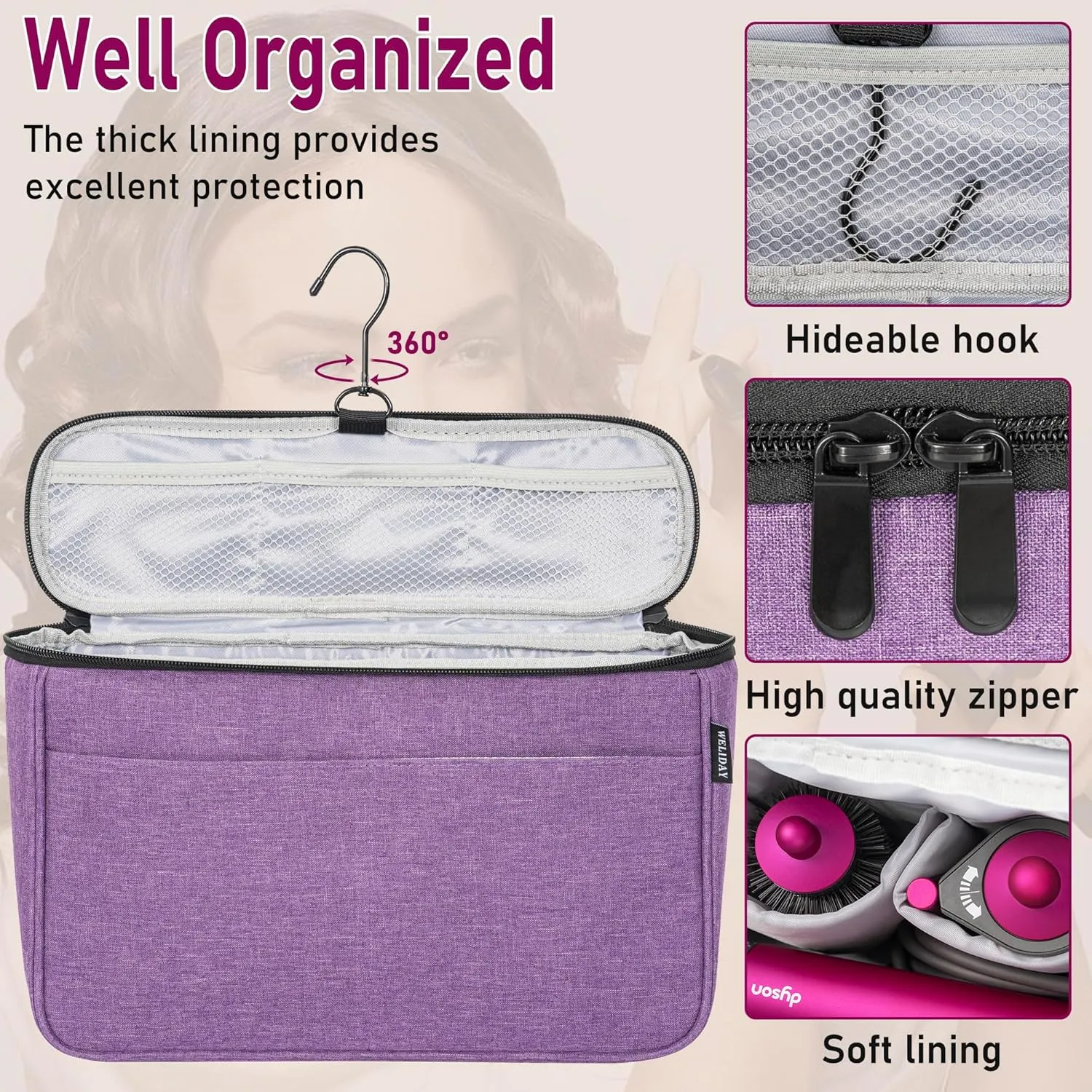 Travel Storage Bag Compatible with Dyson Airwrap Styler, Portable Travel Organizer for Hair Curler and Attachment with Multi-pockets