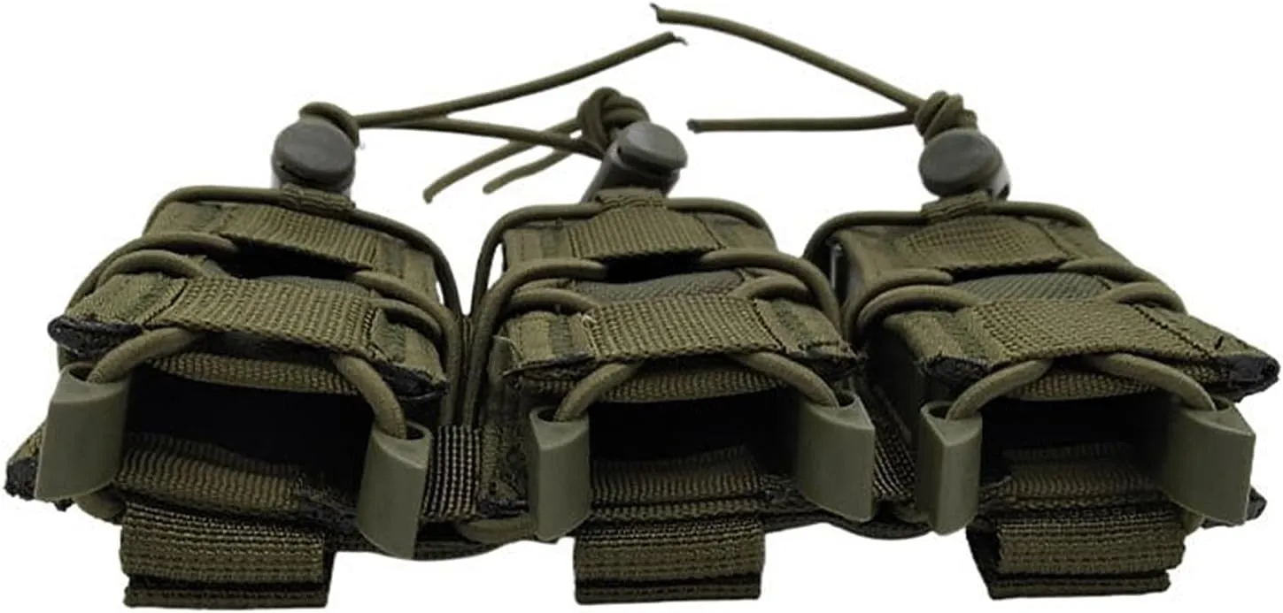 Triple Magazine Pouch – Universal Tactical Mag Holder, Quick-Draw Pistol Mag Pouch with Adjustable Tension, Compatible with 9MM/Glock/Single & Dual Stack Mags, Belt & MOLLE Attachment