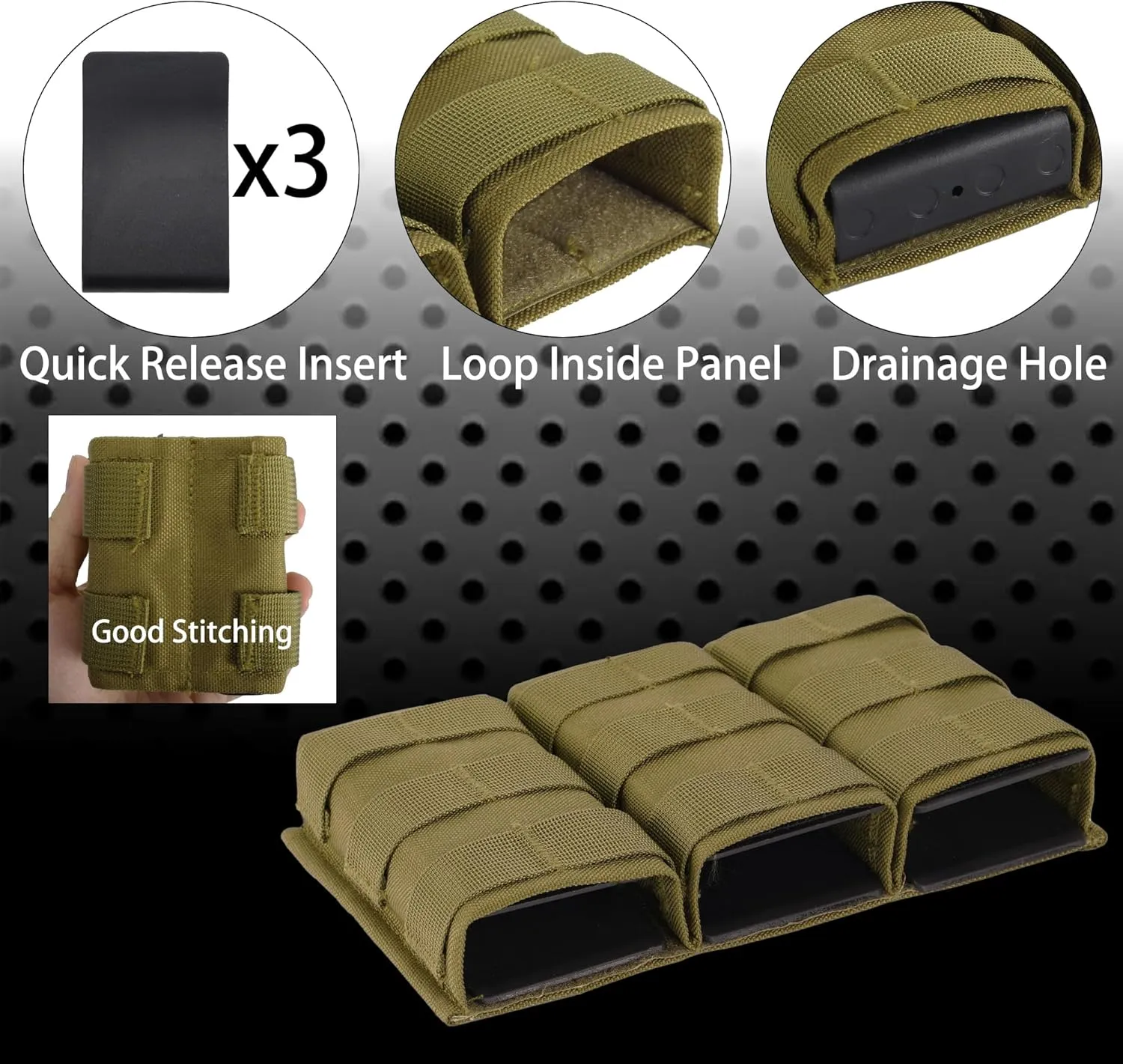 Triple Molle Mag Pouch 5.56 Tactical Open Top M4 M16 Magazine Holder with Quick Release,1000D Oxford,Fast Unplug Design for Tactical Enthusiasts,Shooting Sports,Outdoor Activities