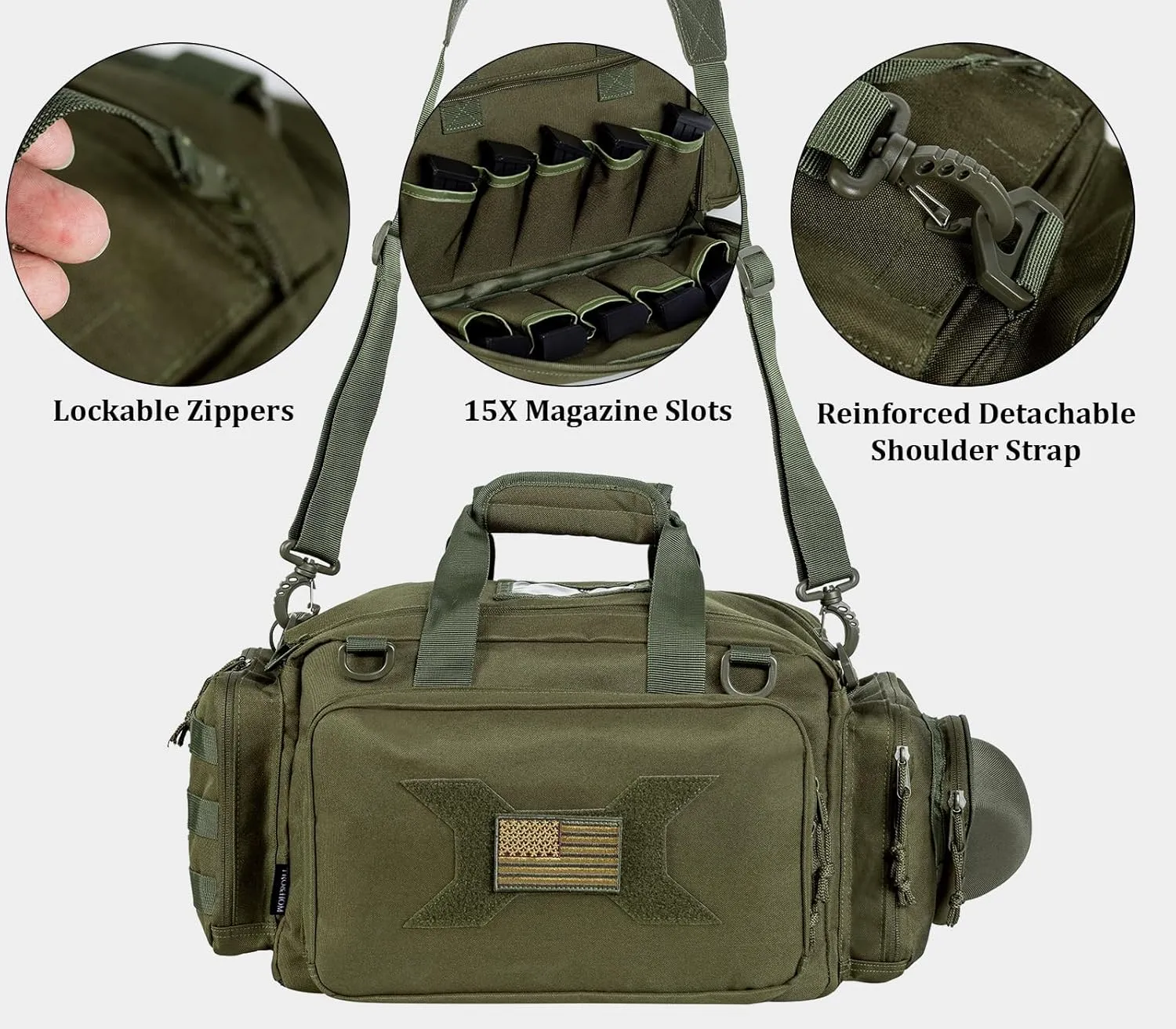 TRO&HOM Tactical Gun Bag for 4 Handguns - Pistol Shooting Range Bag With 15X Magazine Slots & Pockets for Ammo & Essentials - Padded Hunting & Sport Bag