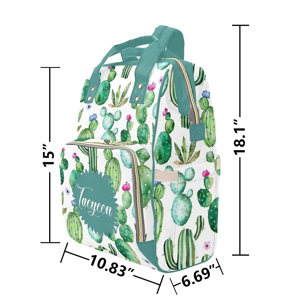 Tropical Plant Cactus Diaper Bags Backpack with Name Personalized Baby Bag Nursing Nappy Bag Travel Tote Bag Gifts for Mom Girl, 10.83 x 6.69 x 15 Inch