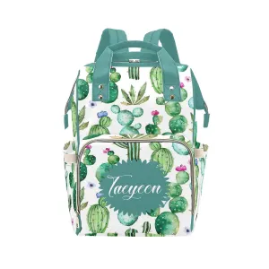 Tropical Plant Cactus Diaper Bags Backpack with Name Personalized Baby Bag Nursing Nappy Bag Travel Tote Bag Gifts for Mom Girl, 10.83 x 6.69 x 15 Inch