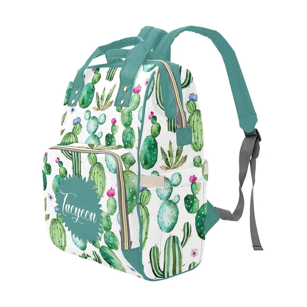 Tropical Plant Cactus Diaper Bags Backpack with Name Personalized Baby Bag Nursing Nappy Bag Travel Tote Bag Gifts for Mom Girl, 10.83 x 6.69 x 15 Inch