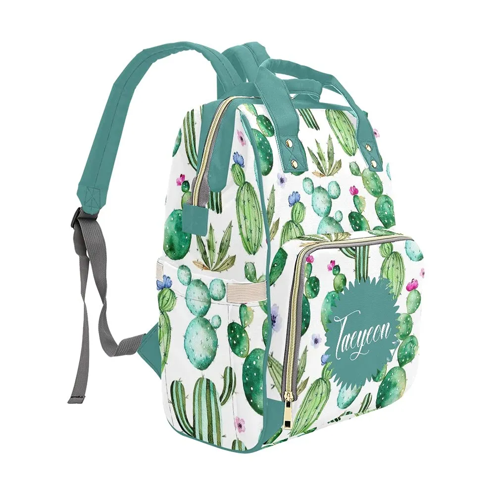 Tropical Plant Cactus Diaper Bags Backpack with Name Personalized Baby Bag Nursing Nappy Bag Travel Tote Bag Gifts for Mom Girl, 10.83 x 6.69 x 15 Inch