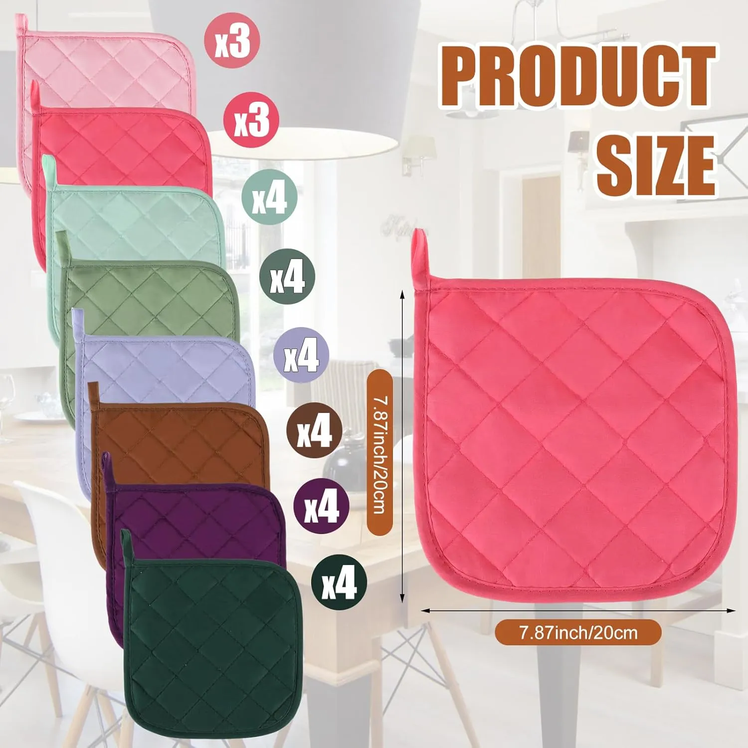 Uiifan 30 Pieces Cotton Pot Holders for Kitchen Washable Heat Resistant Potholders Oven Hot Pads for Cooking and Baking, 7.87 x 7.87 x 0.2 Inch(Mix Color)