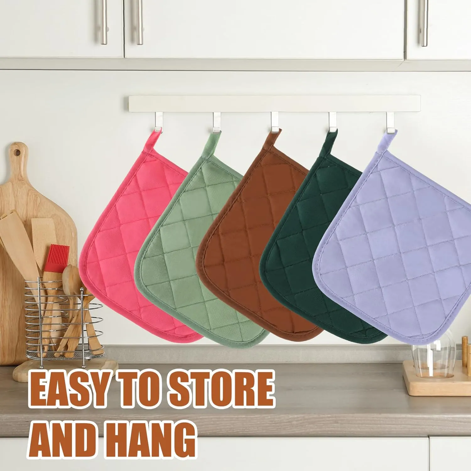 Uiifan 30 Pieces Cotton Pot Holders for Kitchen Washable Heat Resistant Potholders Oven Hot Pads for Cooking and Baking, 7.87 x 7.87 x 0.2 Inch(Mix Color)