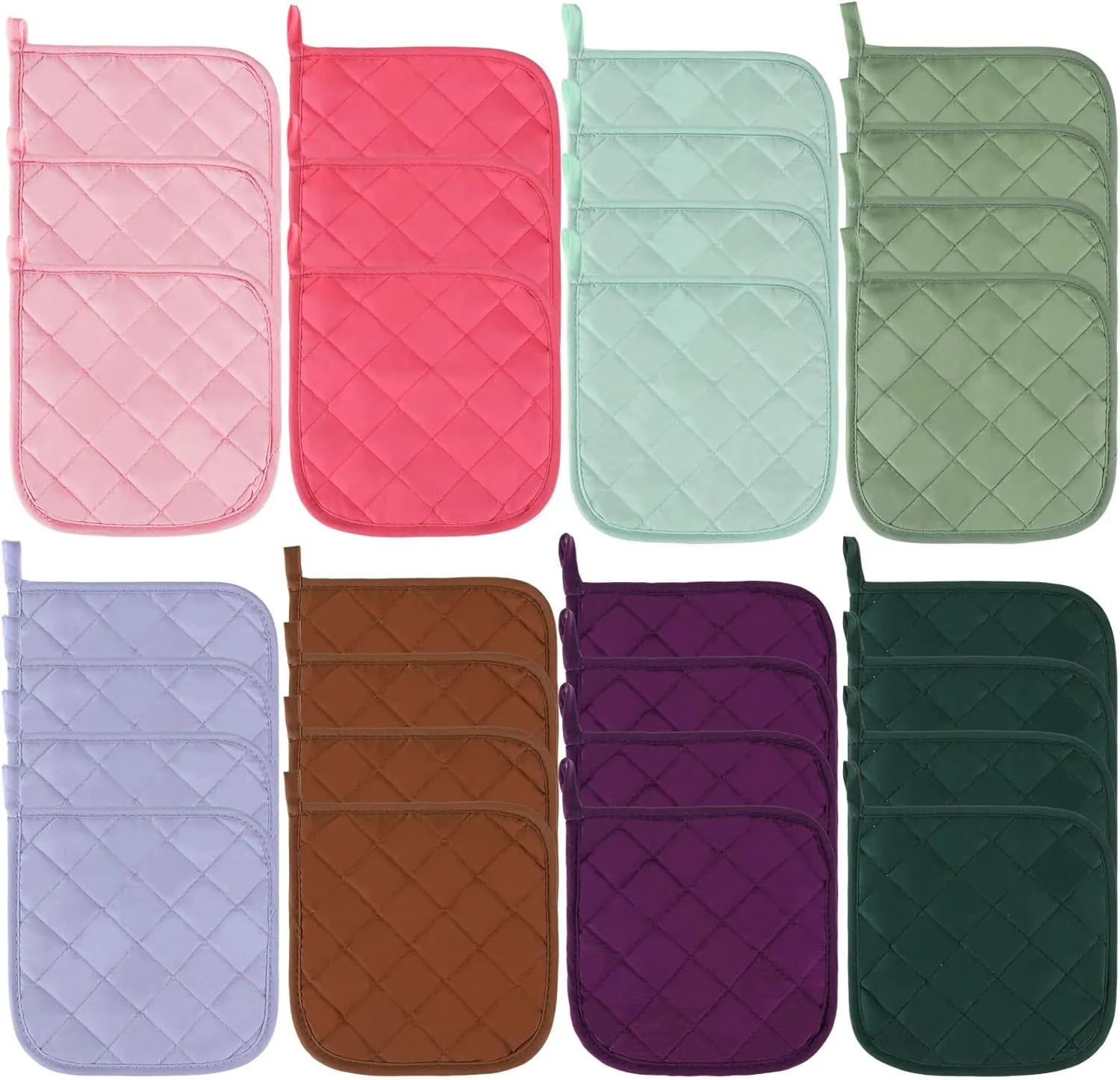 Uiifan 30 Pieces Cotton Pot Holders for Kitchen Washable Heat Resistant Potholders Oven Hot Pads for Cooking and Baking, 7.87 x 7.87 x 0.2 Inch(Mix Color)