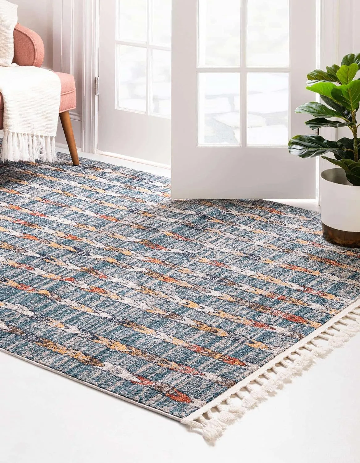 Unique Loom Aramis Collection Area Rug - Aras (6' 1" x 9' Rectangle, Blue/ Ivory)