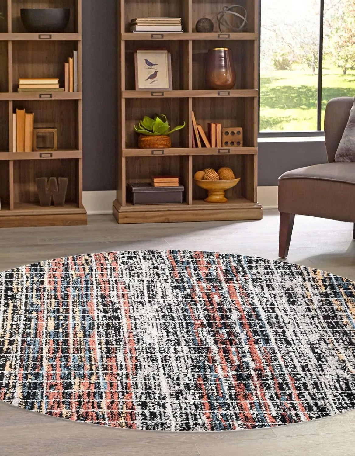 Unique Loom Aramis Collection Area Rug - Oliver (Round 3' 3" x 3' 3", Multi/Black)