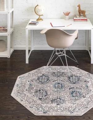 Unique Loom Nyla Collection Area Rug - Princess (7' 1" Octagon, Gray/ Ivory)