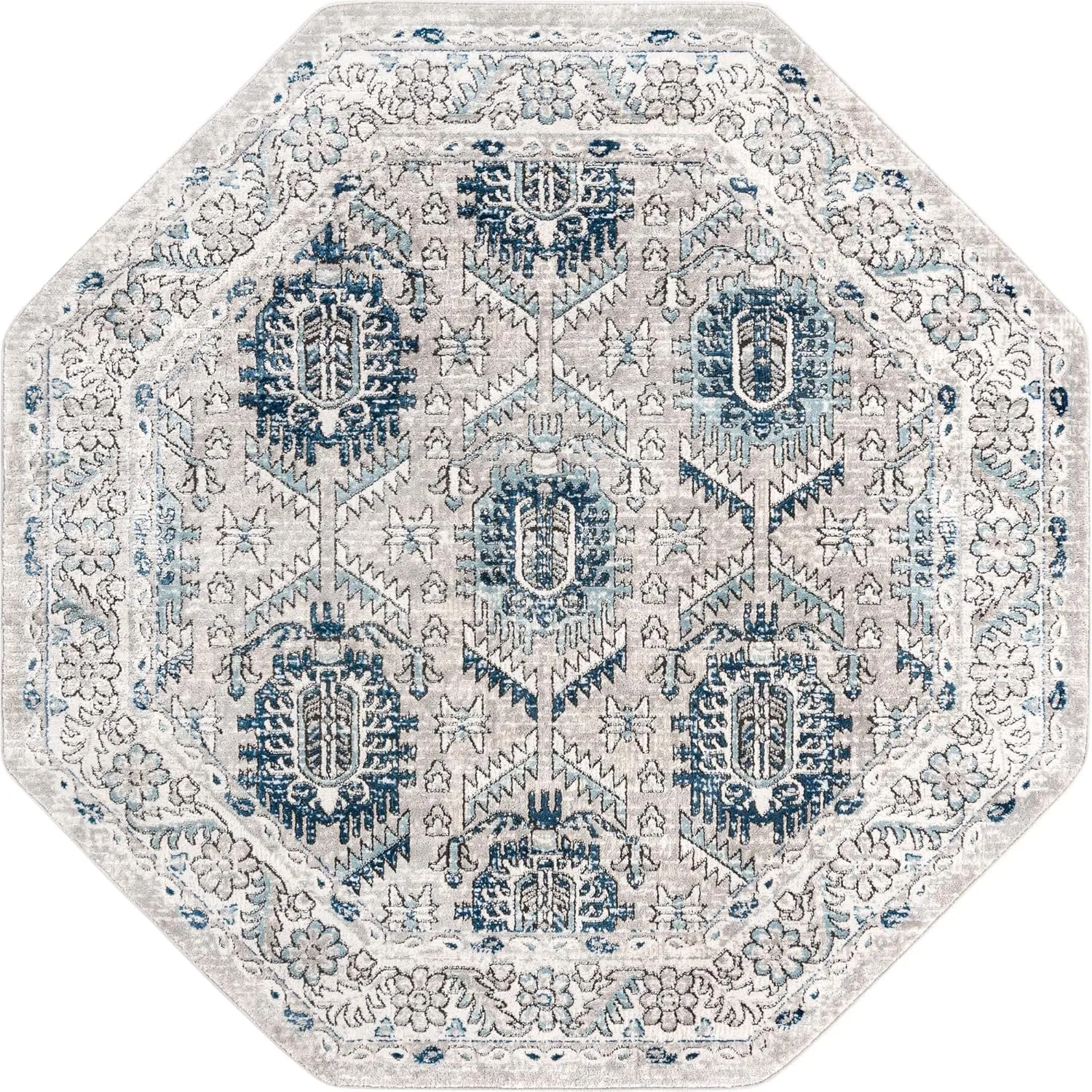 Unique Loom Nyla Collection Area Rug - Princess (7' 1" Octagon, Gray/ Ivory)