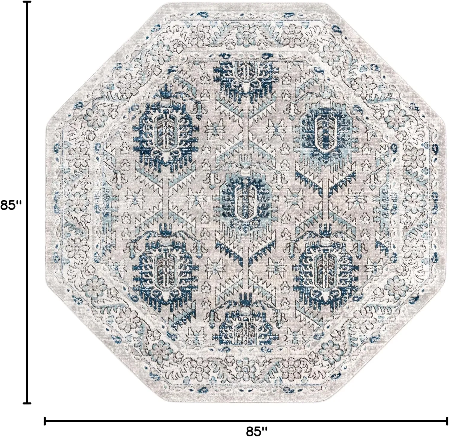 Unique Loom Nyla Collection Area Rug - Princess (7' 1" Octagon, Gray/ Ivory)