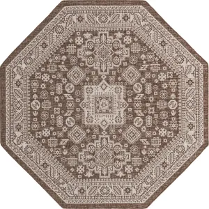 Unique Loom Outdoor Aztec Collection Area Rug - Chalca (7' 10" Octagon, Brown/ Ivory)