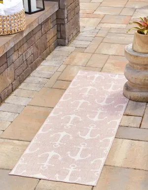 Unique Loom Outdoor Coastal Collection Area Rug - Ahoy (2' x 6' 1" Runner, Pink/ Ivory)