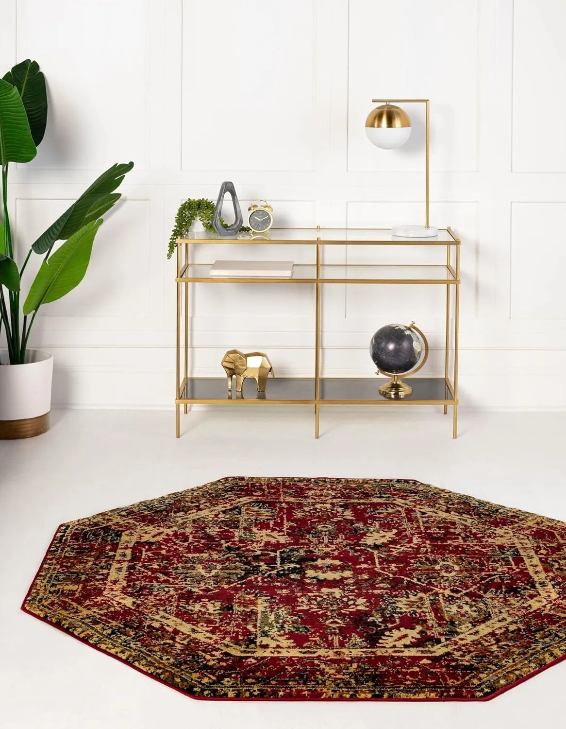 Unique Loom Saturn Collection Area Rug - Ion (3' 3" Octagon, Burgundy/ Beige)