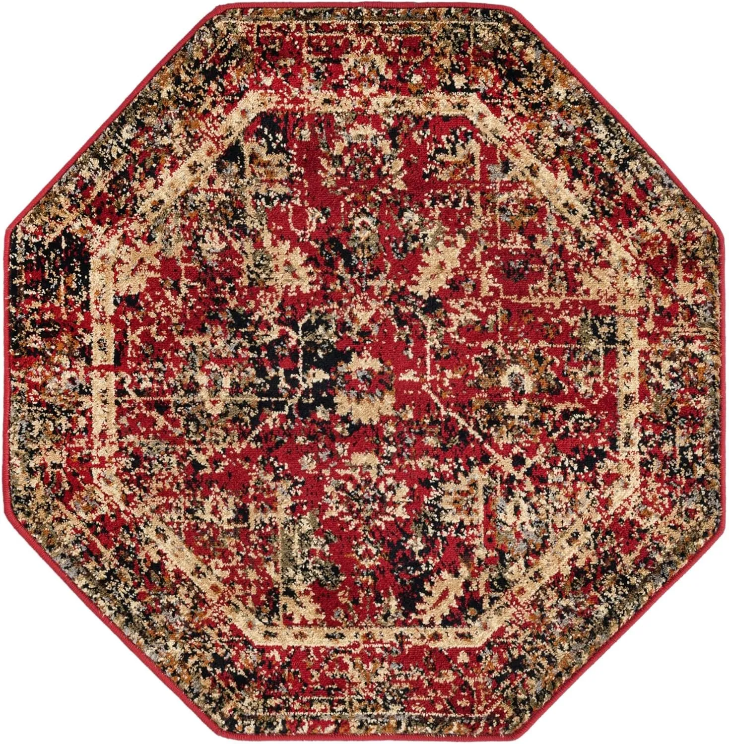 Unique Loom Saturn Collection Area Rug - Ion (3' 3" Octagon, Burgundy/ Beige)