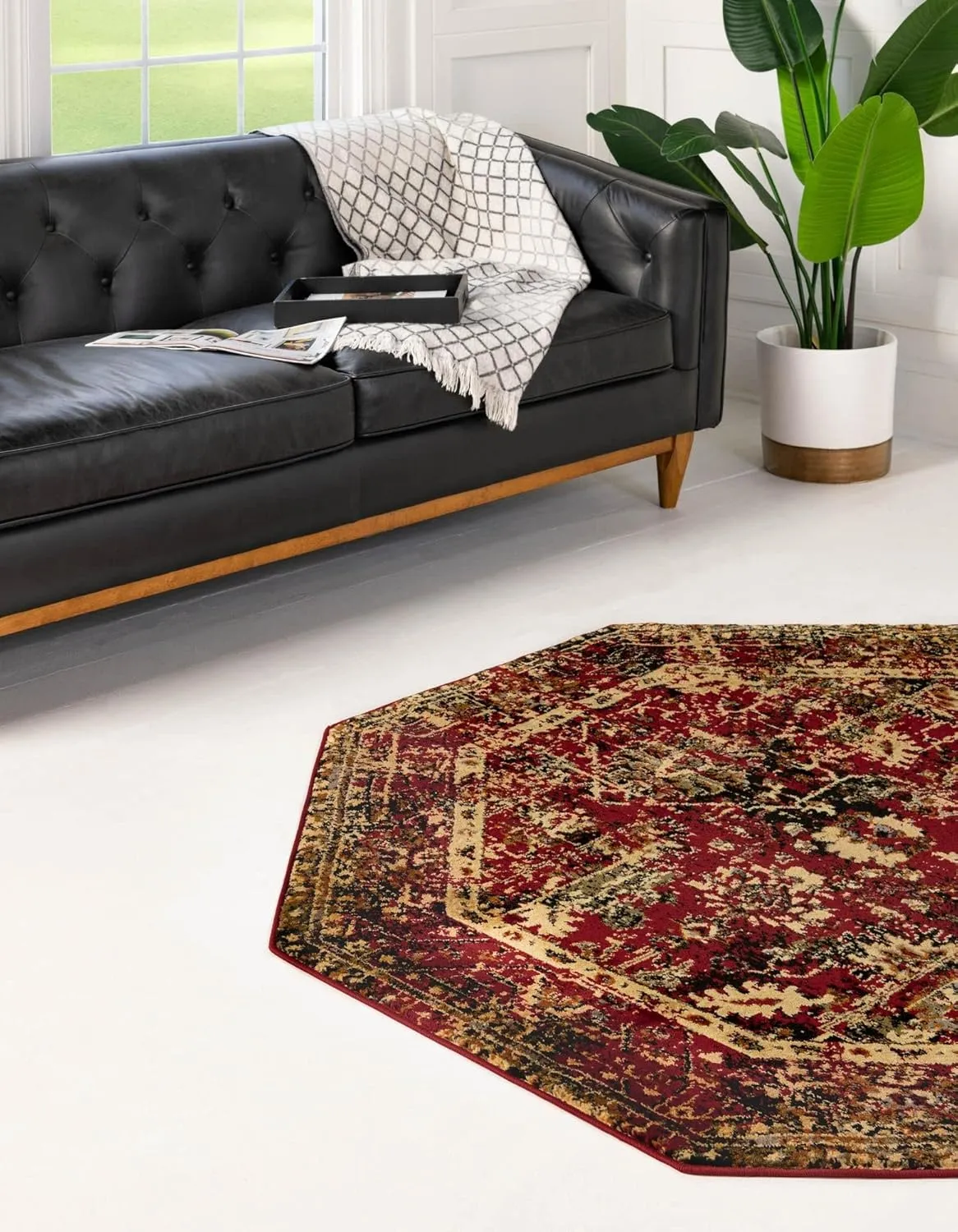 Unique Loom Saturn Collection Area Rug - Ion (3' 3" Octagon, Burgundy/ Beige)
