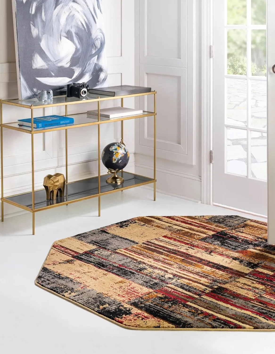 Unique Loom Saturn Collection Area Rug - Vue (Octagon 8' 0" x 8' 0", Multi/Beige)
